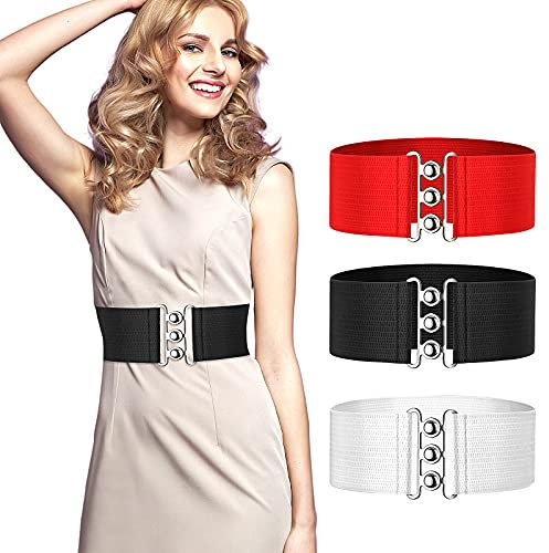 3 Stücke Frau Vintage Taille Gürtel Cinch Gürtel (Schwarz, Weiß, Rot)