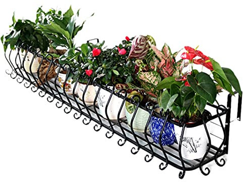 Balcon Suspendu Rack De Colonne, Balustrade En Fer Forgé Grille De Rangement De Fleurs, Grille De Plantes Fleurir, Balcon Suspendu Pot De Fleur Multifonctions Garde-corps Plantage Cadre Noir