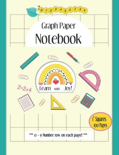 Graph Paper Notebook: 1 Inch Squares | Quad Ruled for Kids First and Second Grade | With 0 - 9 Numbers Row Aid | Extra Large | Gift to Write and Learn ... (Learn with Joy! More Than Simple Notebooks)