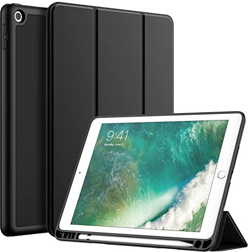 JETech Hülle für iPad 9,7 Zoll (6./5. Generation, 2018/2017) mit Stifthalter, Dünne Tablet Schutzhülle mit Weicher TPU Rückseite, Auto Wachen/Schlafen (Schwarz)
