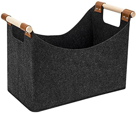 Cesta de Fieltro para Almacenamiento, Cesta de Leña Plegable Bolsas de Fieltro para Leña con Asa para Leña, Juguetes, Ropa, Fruta, Periódicos 40 x 22 x 27cm