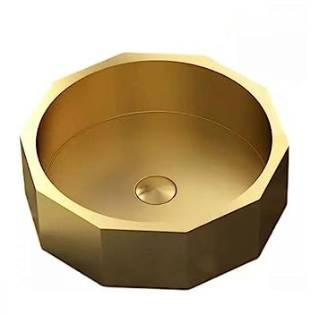 EGO INTERIORS Royalty Line | Ø42CM Zehneckiges Aufsatzwaschbecken ohne Hahnloch, Überlauf oder Ventil | goldener Edelstahl | antibakteriell und pflegeleicht