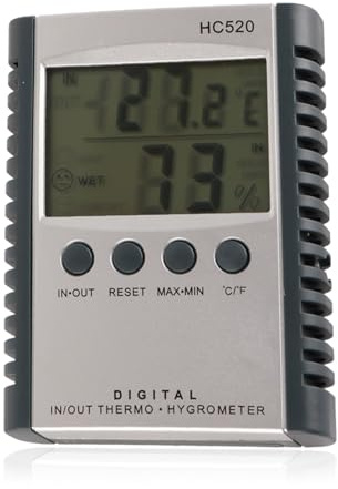Medidor de Temperatura y Humedad HC520 con Pantalla LCD Grande de Visualización Digital, Termómetro Higrómetro Medidor de Temperatura y Humedad Digital Medidor de Temperatura para Interiores y Exterio