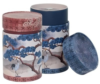 MediMuc Dose Japan Garten je 150g - 2er Set - mit japanischen Motiven aufwendig lackiert, Innendeckel und Stülpdeckel - Kaffee- Teedose Ø 7,5cm Höhe 11,7cm Vol. ca.520ml