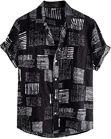 MakingDa Hawaiianska skjortor för män kortärmade sommar vardagliga skjortor strand semester hawaiiansk skjorta button down funky blommig skjorta, C-Svart, XXL