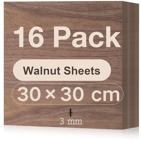 ROBOTIME Tablero Madera Contrachapada 3mm Nogal 30×30cm 16 Piezas Tablero de Madera a Medida Para Bricolaje,Pirograbado Corte por Laser CNC Router Modelado