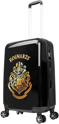 Harry Potter resväska med hårt skal med 4 hjul, utdragbart handtag och kombinationslås – reseväsentligheter, Svart, M (67cm - 60L), Barnbagage