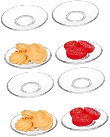 Mikinona 8Pcs Clear Glass Saucers Round Decorative Plates for Coffee Snacks and Appetizers Elegant Transparent Dishes for Serving Treats and Desserts Diameter