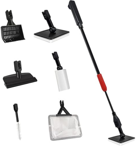YUDOTE Herramientas de limpieza de acuarios, juego de limpiador ajustable 6 en 1 con raspador de algas, esponja de vidrio, cepillo de grava, cepillo de tuberías, kit de herramientas de limpieza de