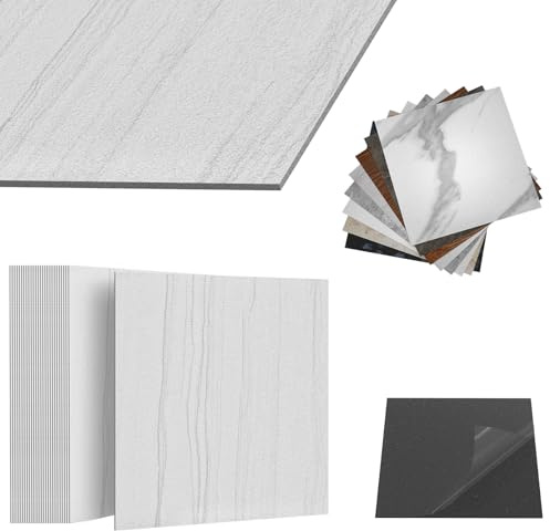 ACXIN Revestimiento de suelo autoadhesivo de PVC con efecto de baldosa para cocina, baño y salón (grano gris y blanco 7,5 m², paquete de 81)
