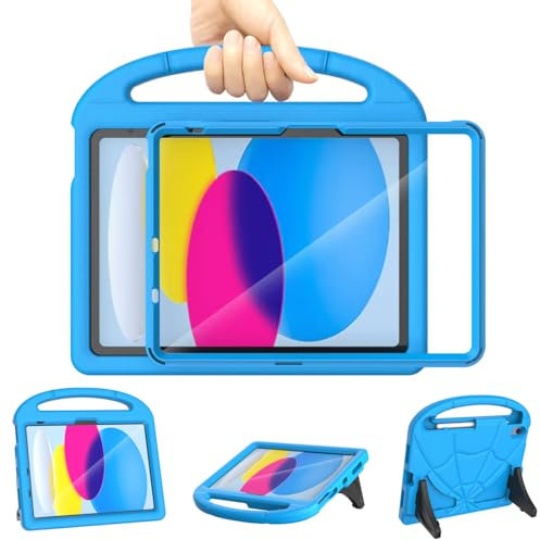 Kids Case for iPad (A16) 11th Generation 11 inch 2025/iPad 10th Generation 10.9 inch 2022, Mansiruyi Shockproof Handle Stand iPad 10.9 inch/11 inch Case with Built-in Screen Protector for Kids - Blue