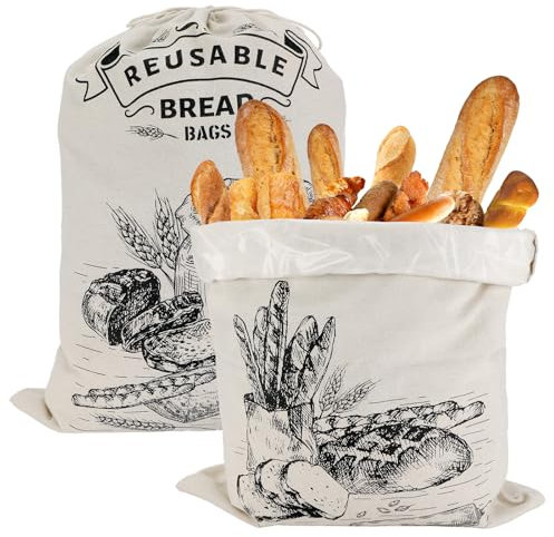 Pavlleen 2 Sacs à Pain en Lin Bio avec Doublure TPU 45x35cm - Sacs Réutilisables pour Conservation Fraîcheur, Stockage Alimentaire et Transport - Idéal Pain Frais, Fruits & Légumes