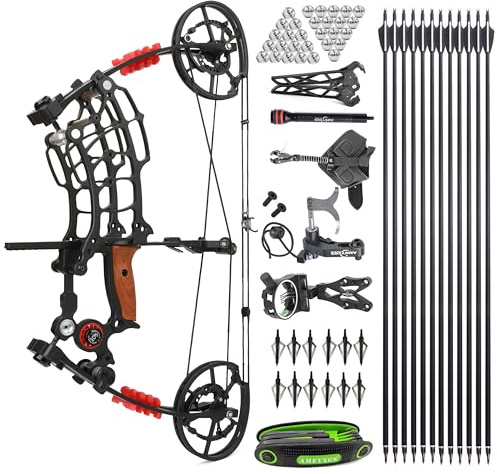Poearcus Bogenschießen-Jagdbögen Compoundbogen Doppelnutzung für Pfeile und Stahlkugeln 30-50 lbs Einstellbar für Bogenschießen, Outdoor-Jagd, Zielschießen und Bogenfischen (Compoundbogen-Set)