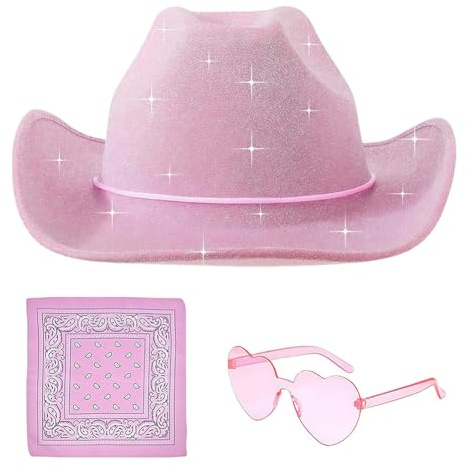 SYTTNUM Cappello Cowboy Bambina, Abbigliamento da Cowboy Rosa, Cappelli Cowboy Set,Adatto per Giochi di Ruolo, Feste in Maschera e Regali di Compleanno