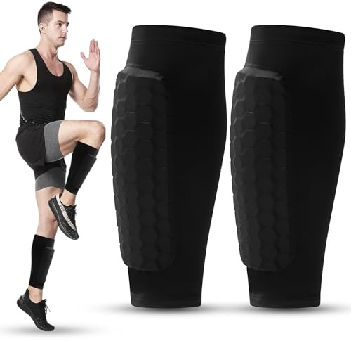 Schienbeinschoner Fussball, S/M/L Skifahren Schienbeinschonerhalter, Schienbeinschoner inkl, Stutzen mit Optimierter Einstecktasche, Wadenschutz, stoßfest, Atmungsaktiv & rutschfest (Schwarz, L)