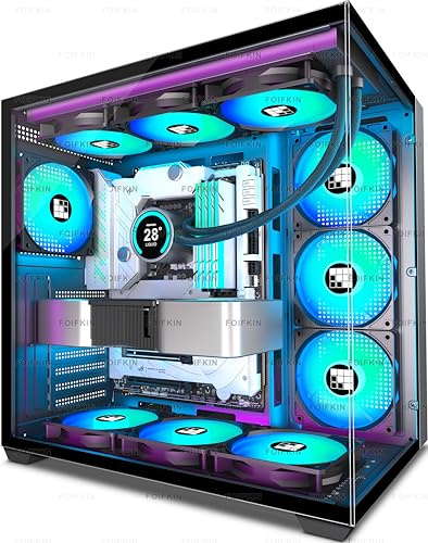 FOIFKIN F300 Boitier PC ATX avec 7 Ventilateur PWM ARGB,Boîtier PC Gamer,Boîtier d'ordinateur Moyen Tour Verre panoramique,ATX Boîtier Noir,Support RAD 360mm,Type-C,Flux d'air élevé (Noir-RGB, F300)