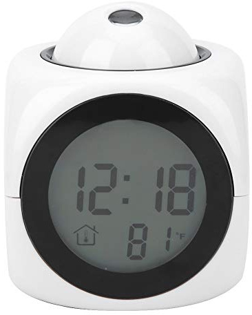 Acouto Reloj Despertador Digital LED con Proyección Pantalla Temperatura Función Parlante para Dormitorio Oficina Hogar Blanco