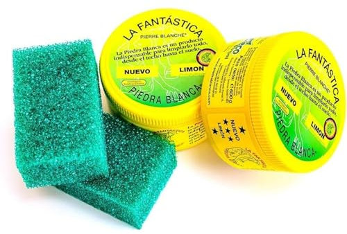 Pack 2x600 g La Fantástica Piedra Blanca | Arcilla de Limpieza Multiusos | Fórmula Original Alemana | Limpia, Pule y Protege + 2 Esponjas de Regalo