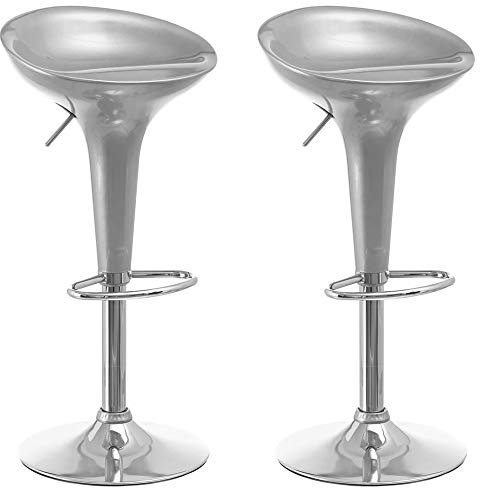 BAKAJI Set 2 Barhocker für Küche, modernes Design, Basis aus verchromtem Stahl, Sitz aus ABS, drehbar, mit Verstellbarer Höhe und Fußstütze (Grau)