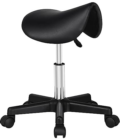 Yaheetech Saddle Stool Adjustable Rolling Salon Chair Swivel Rolling Wheels & Ergonomic for Hairdressing Massage Tattoo Spa Saddle Black