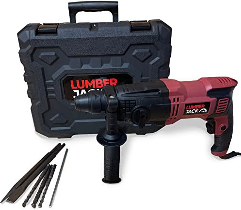 LUMBER JACK Rotary Hammer Drill 850W Motor, 3 Mode Drilling/Hammer/Chisel, SDS Plus 2.7 Joule, Includes Drill Bits and Chisel