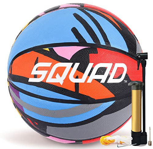 SQUAD Größe 7 Gummi Basketball - Indoor & Outdoor, Camouflage Design, Straßentraining für Erwachsene, Inklusive Pumpe und Nadel
