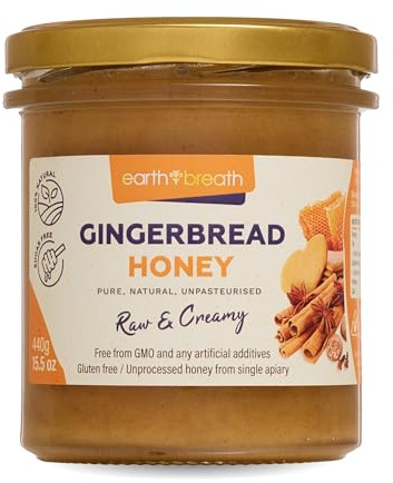 Earthbreath Gingerbread Honey - Raw, Pure, Natural - 440g - Healthy Natural Sweetener for Cooking, Tea, Coffee, Milk, Juice, Drinks, Food - Spiced with Cinnamon, Anise, Fennel, Allspice