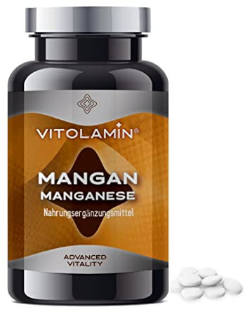 VITOLAMIN MANGAN 365 Natürliche Tabletten - Stärkt das Bindegewebe, verleiht den Knochen Festigkeit und ist für die Knorpelproduktion unerlässlich