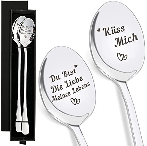 Latte Macchiato Löffel 2er Set, Lange Löffel Du bist die Liebe meines Lebens Küss mich Geschenk für Paare Partner, Kaffeelöffel Dessertlöffel Teelöffel Valentinstag Jahrestag Geschenke für Sie Ihn