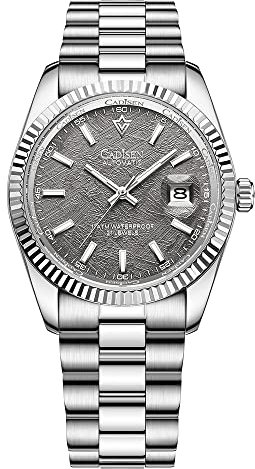 CADISEN Herren-Automatikuhr, Saphir, luxuriös, mechanische Armbanduhr, Edelstahl, wasserdicht, lässiger Hommage, 8214GREY, Automatikuhr, mechanisch