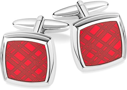 LINDENMANN Manschettenknöpfe Herren rot im Geschenketui für Business oder Hochzeit