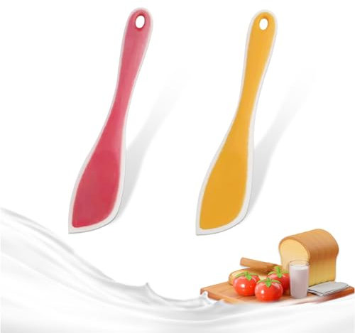 Zamety 2 Stück Teigschaber Silikon, Hitzebeständig Silikon Spatel, Antihaftbeschichtetes Silicone Spatula, Küche Silikonspachtel für Backen und Rühren, 26 x 5.6 cm, Rot und Gelb