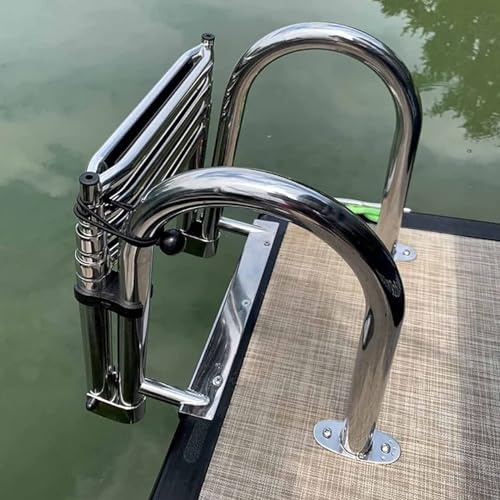 ZYJIX Scaletta per Barca Pieghevole A 4 Gradini, Scala per Pontone con Piattaforma Superiore Pieghevole in Acciaio Inossidabile per Molo/Piscina/Marina