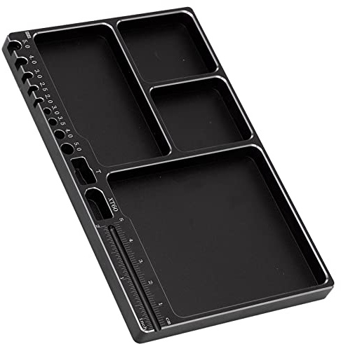Bandeja de Tornillo Magnético de Aleación de Aluminio, Almohadilla Magnética de Adsorción Magnética de Tamaño Portátil para Reparación RC (Black)