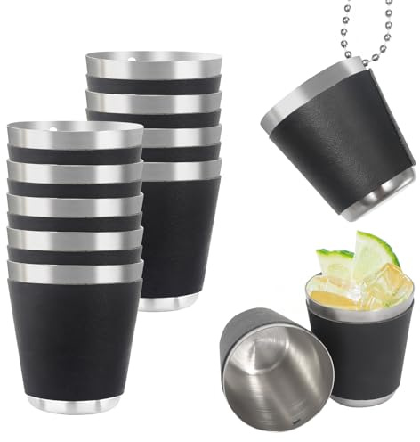 prota 12 stycken 30 ml shotglas, snapsglas rostfritt stål shot mugg metall att hänga upp, shotglas återanvändbara för bröllopsfester karneval svensexor