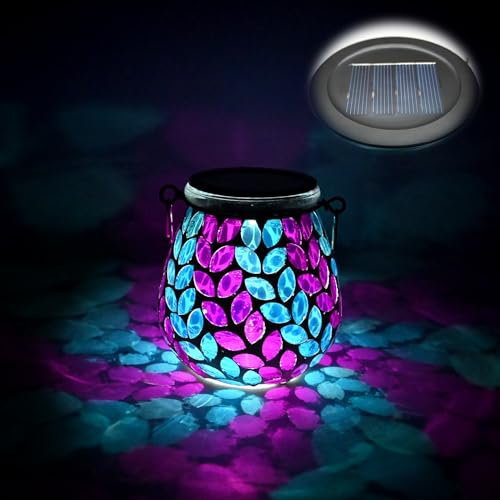 TOTHDATE 1 lampada solare a mosaico ovale per esterni, in vetro on/off, a mosaico, a sospensione, luce solare, IP65, impermeabile, per prato, sentiero cortile, pavimento, stagno, ramo d'ulivo, mosaico