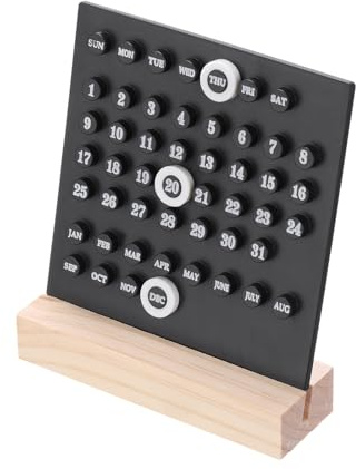 PATIKIL Wood Perpetual Calendar, Desktop Acrylic Calendar Stand Month Week Date Display for Desk Shop Office Home Decoration, Black