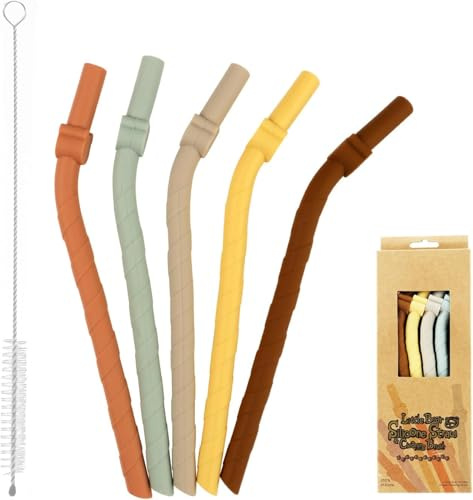 Set di 5 cannucce larghe in silicone, riutilizzabili e pieghevoli, senza BPA, lavabili in lavastoviglie, ideali per frullati, bambini e adulti, ecologiche con spazzola per la pulizia