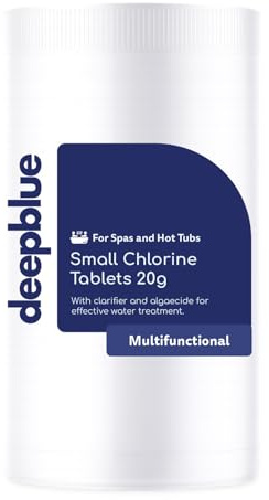 Djupblå – multifunktionella mini 20 g klor tabletter 1 kg långvarig stabiliserad klargörande alghämmare (1 kg och flytande dispenser)