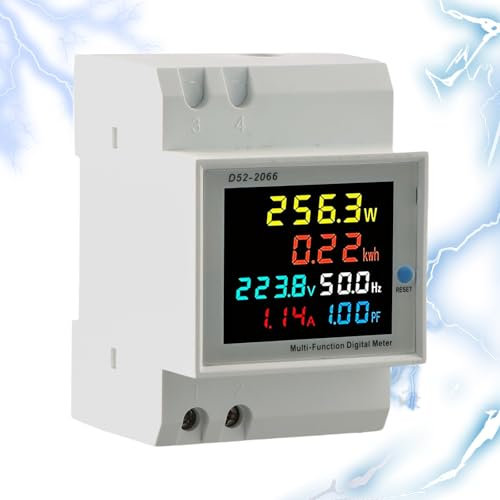 Focenat 6 en 1 Voltímetro Amperímetro Carril Din,Contador Eléctrico Monofásico AC40-300V 100A,Medidor de Energía Digital,Medidor de Energía Monofásico,Adecuado para la medición del consumo eléctrico