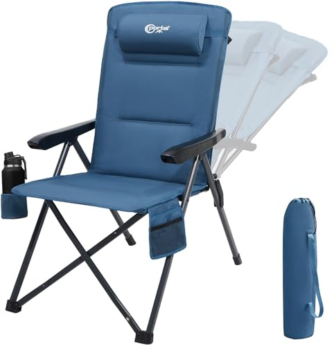 Portal Campingstuhl Faltbar Rückenverstellbar in 3 Positionen Klappstuhl 160 KG Belastbar Hohe Lehne Camping Anglerstuhl Gartenstuhl Liegestuhl Alu für Garten Balkon Picknick