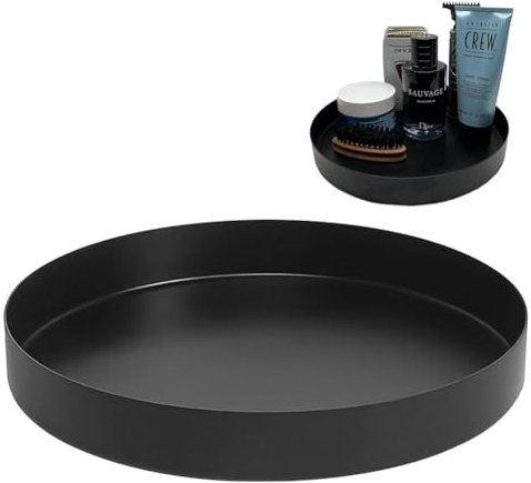 Deko Tablett Rund Ø 20 cm Schwarz - Serviertablett Metall für Schmuck, Make-up, Vasen - Rundes Dekotablett