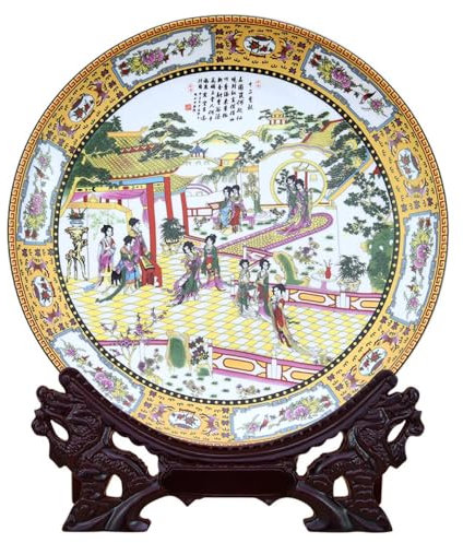 Dekorativa keramiska tallrikar 27 cm Jingdezhen porslinstallrikar Ornament kinesisk blå och vit porslinstallrik dekoration, stor, gul