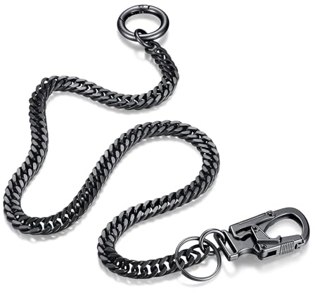 Ahiller Wallet Chain Key Chains for Men Women, Fancy Gunmetal Stainless Steel Belt Chain with Small Double Locking Mechanism Carabiner for Trouser Pant Pocket Purse Jean Handbag-YK