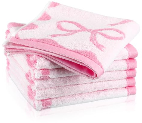 Coume 6 Pcs Pink Bow Washcloths 100% Cotton Wash Cloths 13 x 13 Coquette Small Face Towels Absorbent Soft Preppy Wash Cloths & Hand Bath Towels for Bathroom, Spa, Kitchen Drying Cleaning