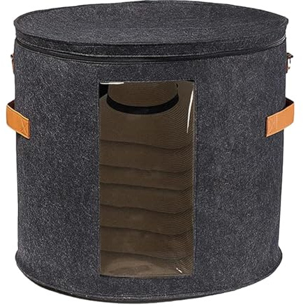 Generisch Boîte de rangement ronde en feutre - Valise de voyage pliable - 48 x 48 cm - Étui à chapeau portable avec fenêtre de visualisation - Idéal pour chapeaux de soleil, chapeaux de paille et plus