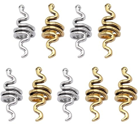 9 pezzi oro e argento metallo serpenti intrecciati per capelli serpenti serpenti a forma di serpenti celtici polsini per capelli dread lock accessori anelli per capelli loop perline gioielli fai da te