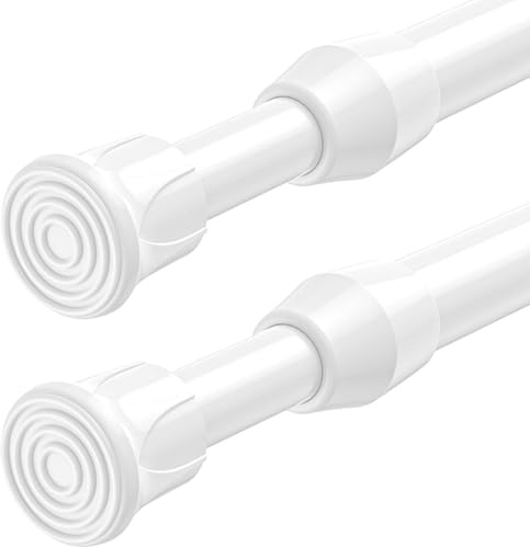 ZipGlo 2-Piece Extendable Curtain Rod without Drilling, White, Length 70 to 105 cm, Ø13mm Telescopic Rod, For Windows, Smaller Cabinets, Kitchen and Bathroom, Clamping Rod for Attaching Curtains