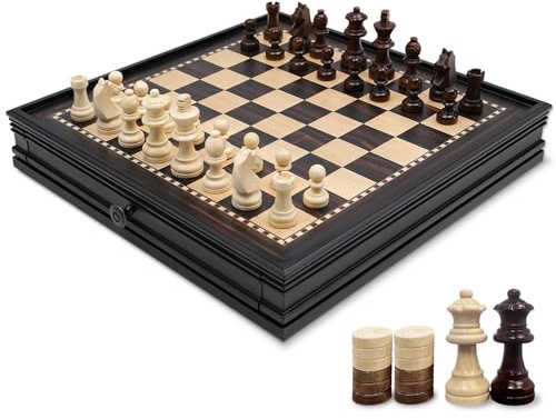 Sihaiyuan Wooden Chess Set Magnetic – 2-in-1 Chess Board Game 32cm, Solid Wood Drawer-Style Chess Board, 34 Staunton Pieces for Adults & Kids