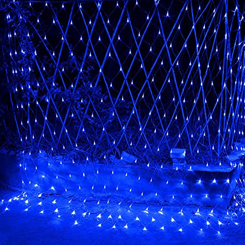 WxiaoD Utomhus ljusnät, 6x4m 880LED LED-ljuskedja utomhus trädgård nät julbelysning, vattentät 8 lägen för balkong trädgård julgran - Blå